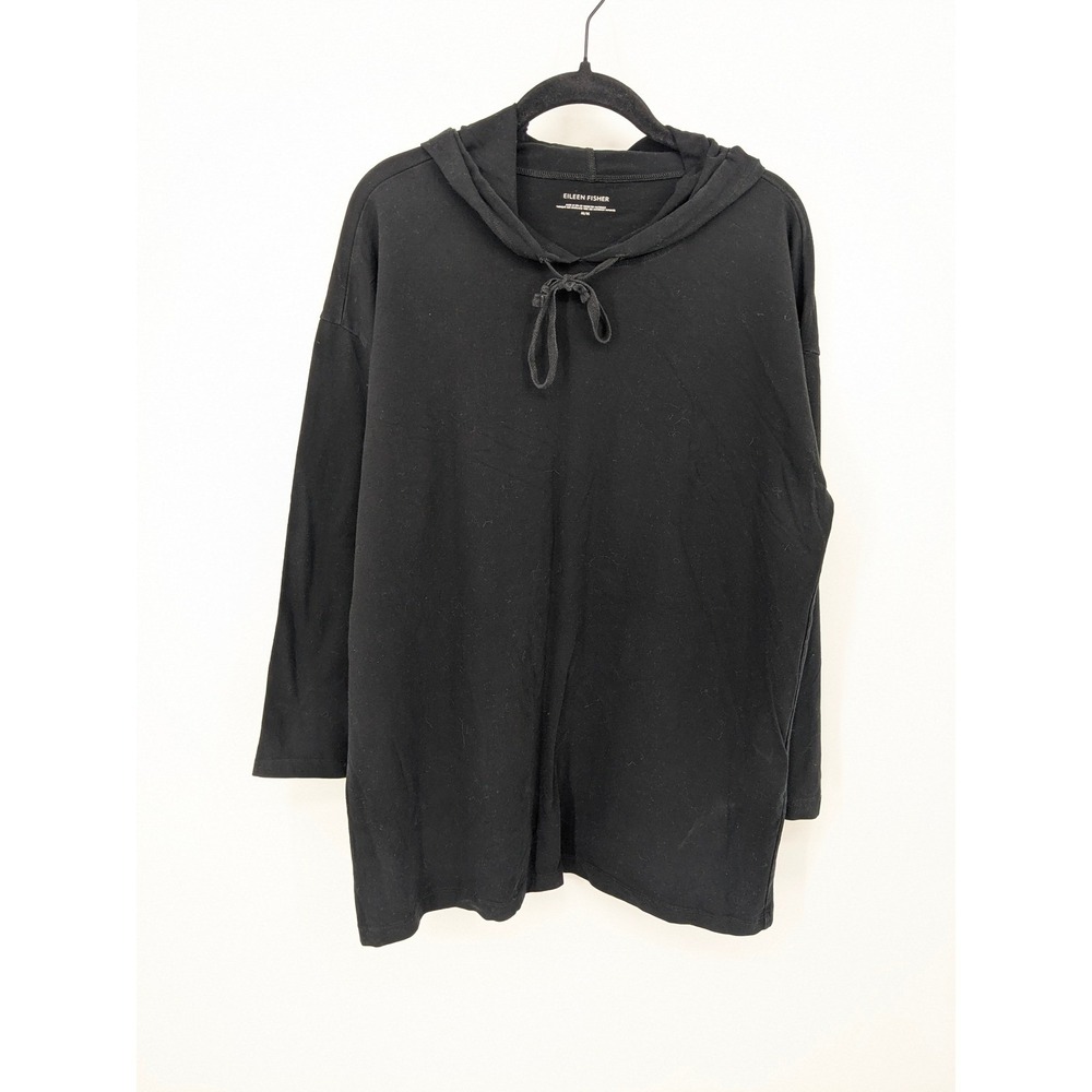 Eileen Fisher Black Hooded Pullover Sweatshirt